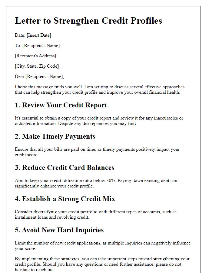 Letter template of approaches to strengthen credit profiles