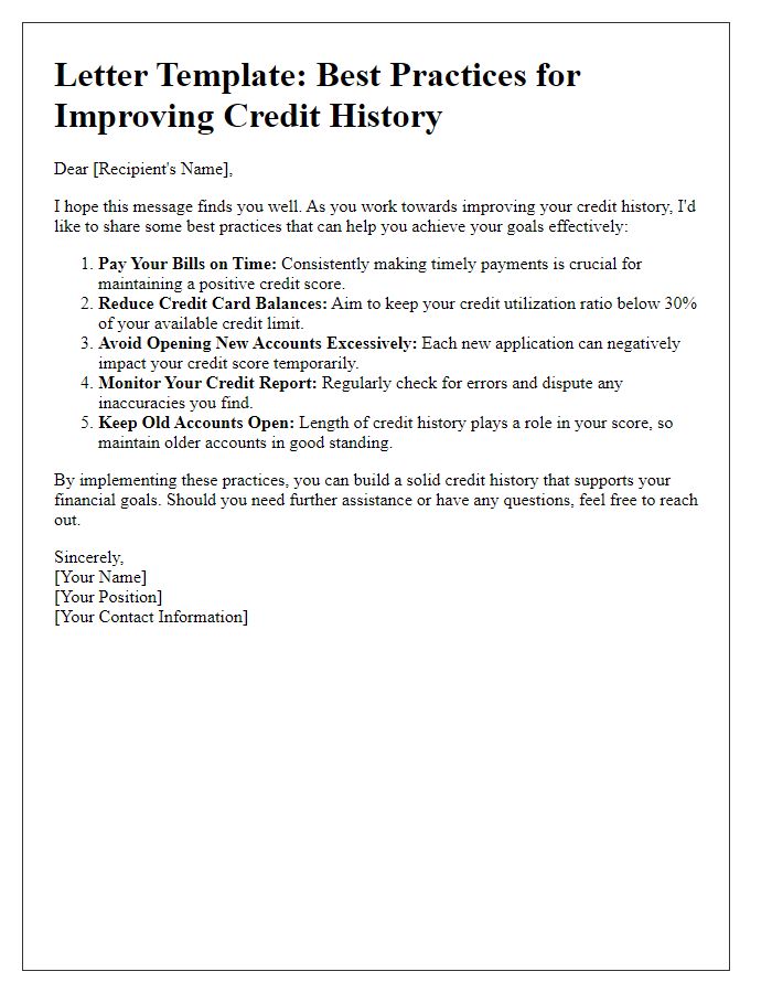 Letter template of best practices for improving credit history