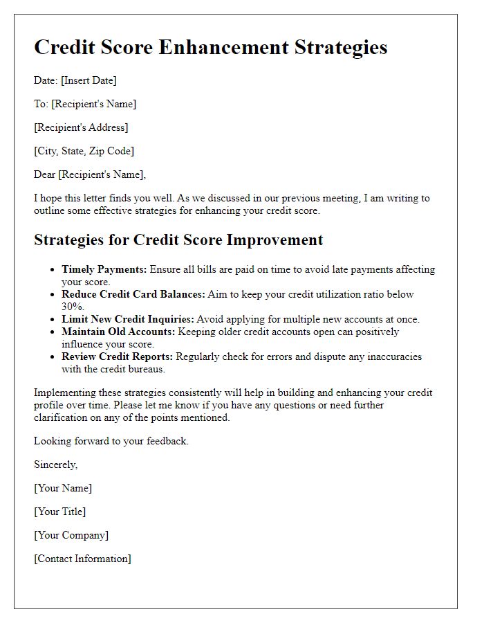 Letter template of credit score enhancement strategies