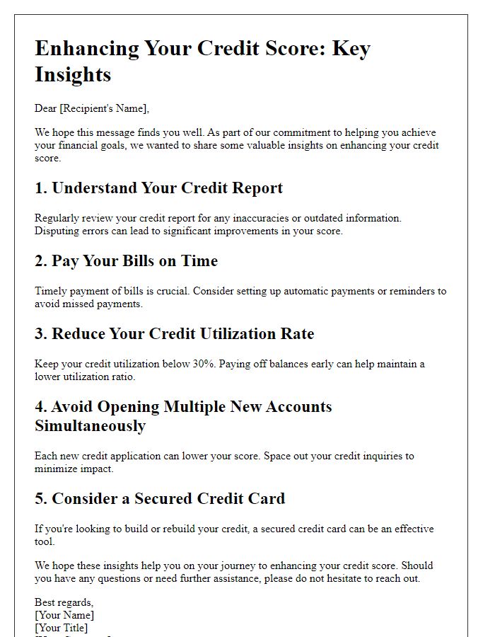 Letter template of insights for enhancing credit scores