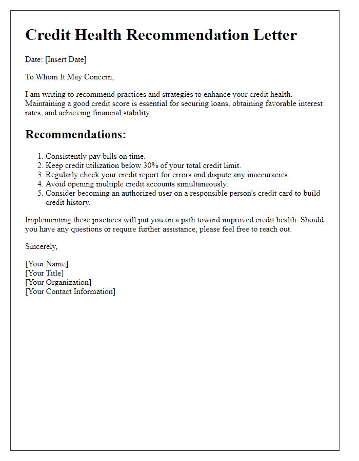 Letter template of recommendations for better credit health