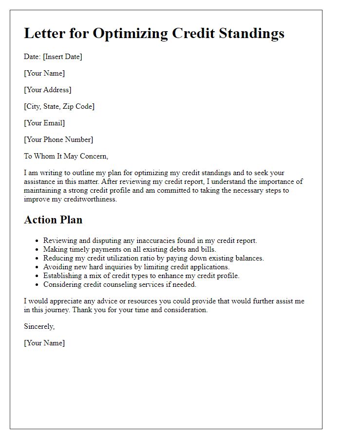 Letter template of tactics for optimizing credit standings