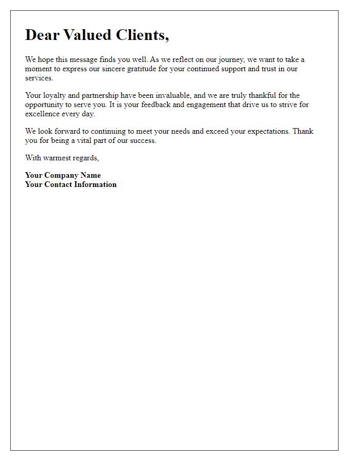 Letter template of gratitude to our wonderful clientele