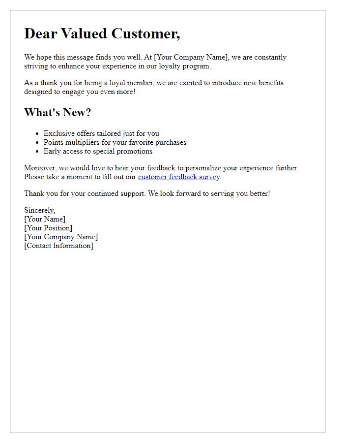 Letter template of improving customer engagement in the loyalty program.