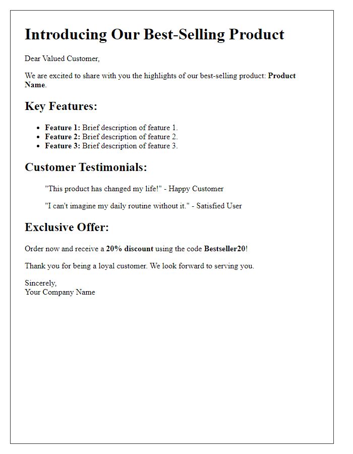 Letter template of best-selling product highlights