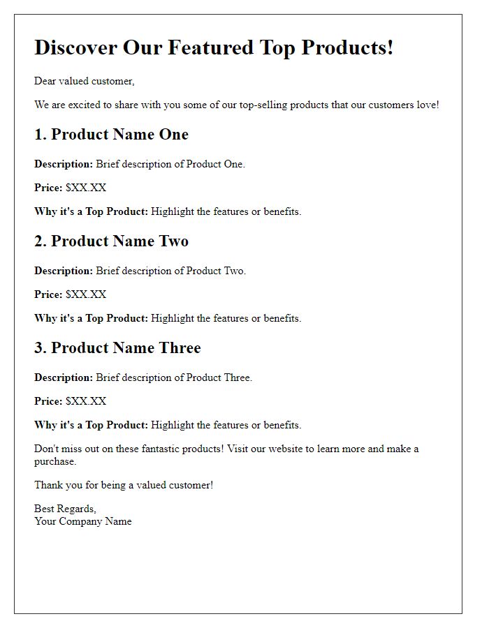 Letter template of featured top products