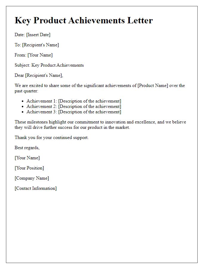 Letter template of key product achievements