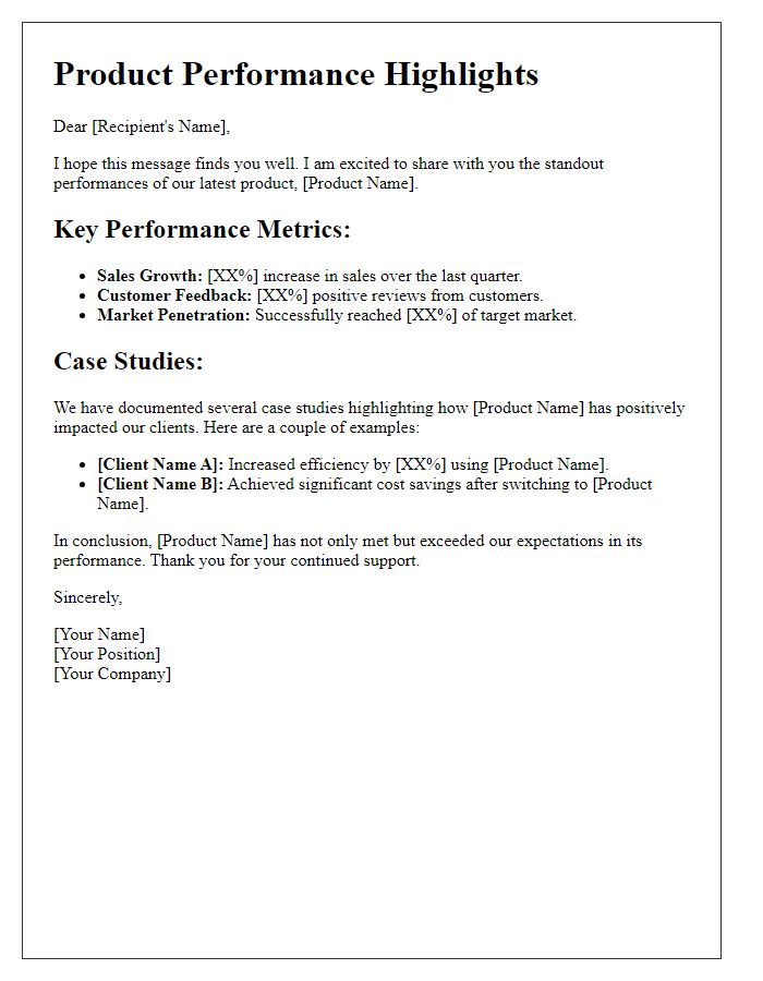 Letter template of standout product performances