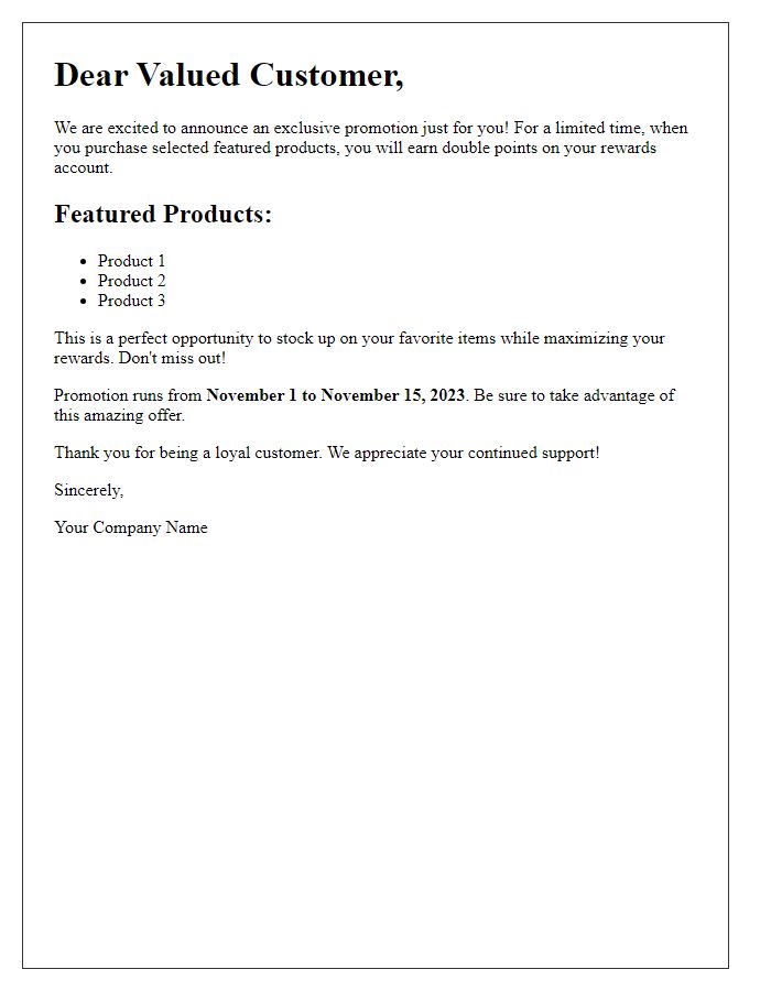 Letter template of double points for purchasing featured products