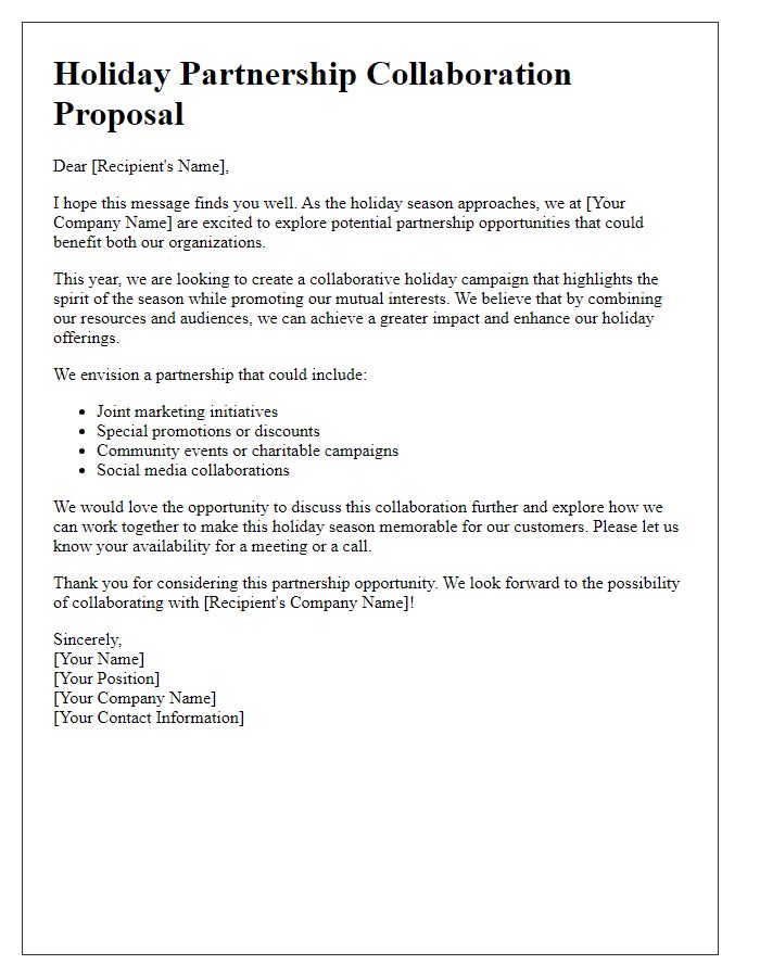 Letter template of holiday partnership collaboration proposal