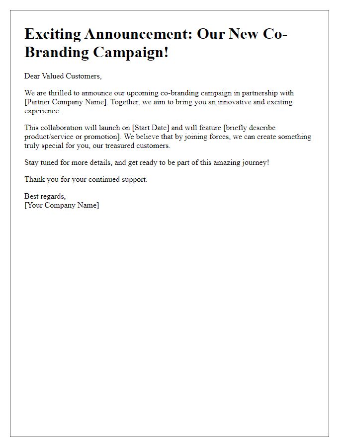 Letter template of co-branding campaign announcement