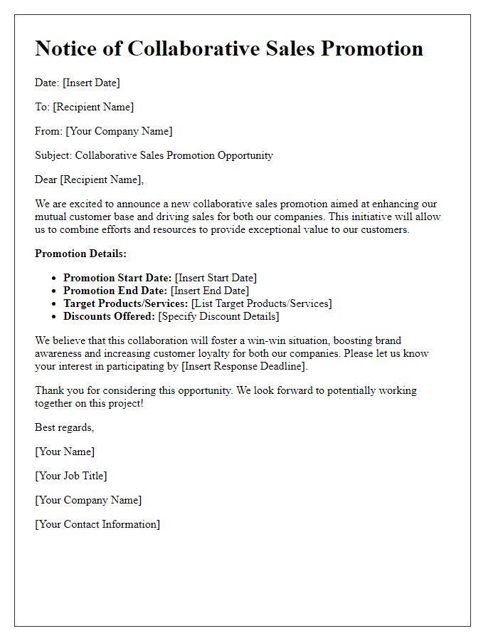 Letter template of collaborative sales promotion notice