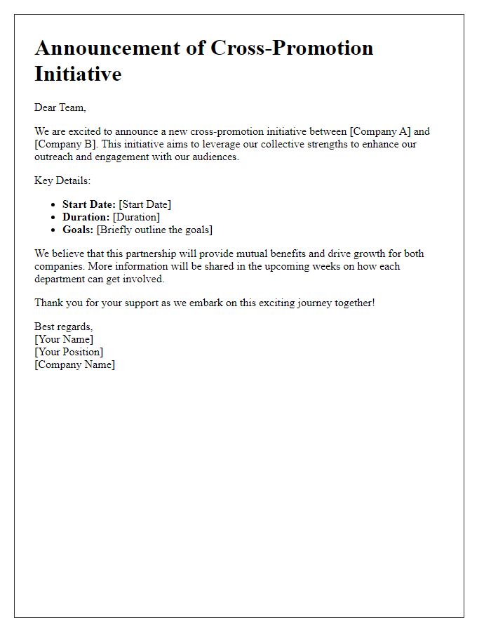 Letter template of cross-promotion initiative announcement