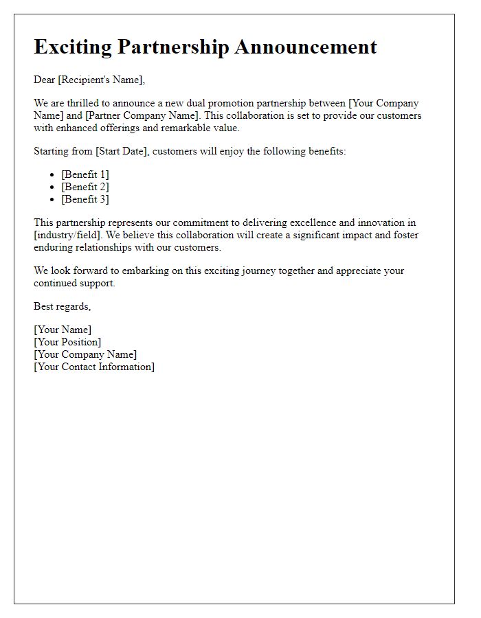 Letter template of dual promotion partnership announcement