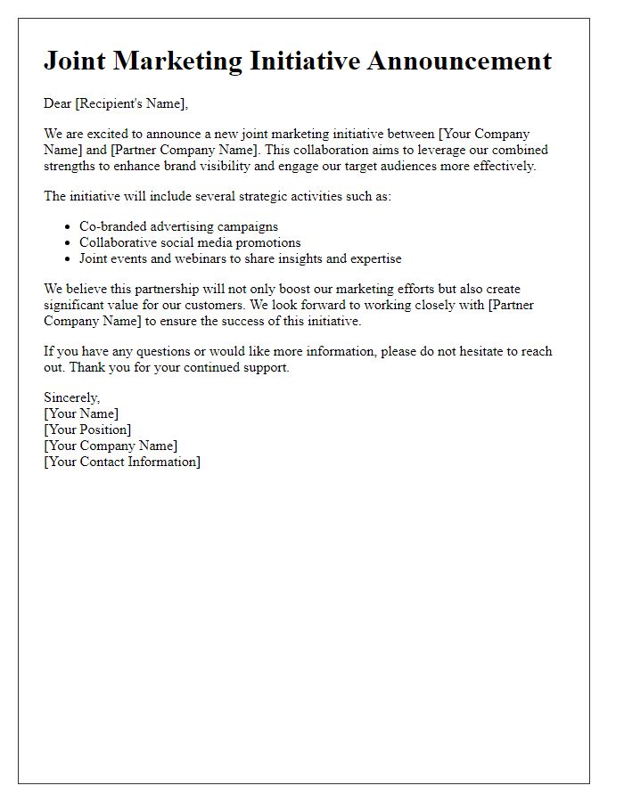 Letter template of joint marketing initiative announcement