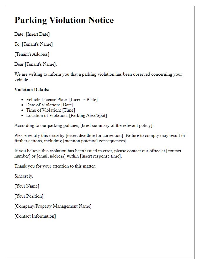 Letter template of parking violation notice for tenants