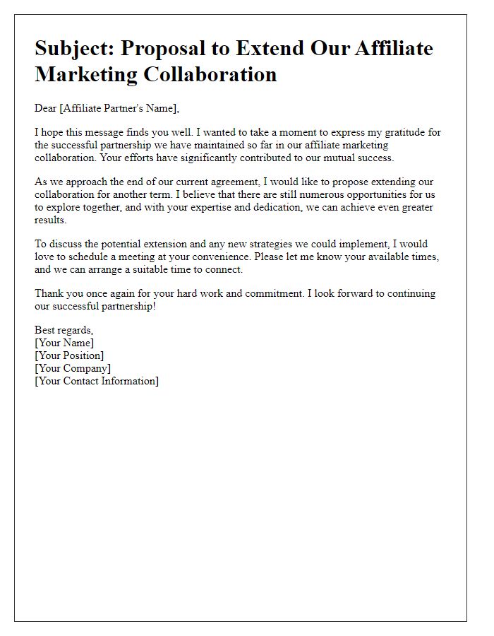 Letter template of extending affiliate marketing collaboration