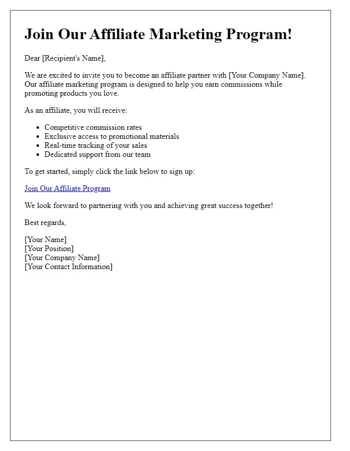 Letter template of inviting you to join our affiliate marketing program