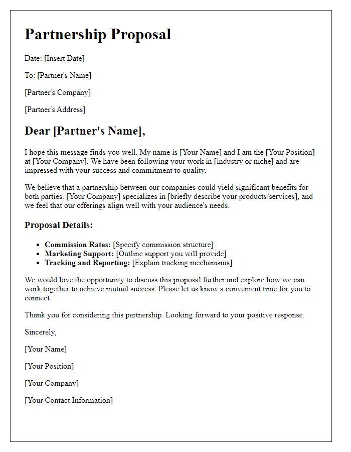 Letter template of partnership proposal for affiliate marketing