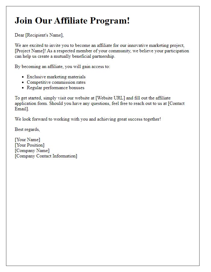 Letter template of recruiting affiliates for our marketing project