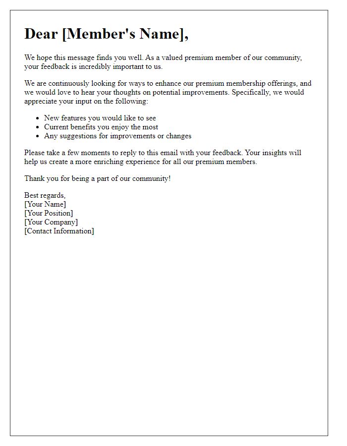 Letter template of feedback request for premium membership enhancements