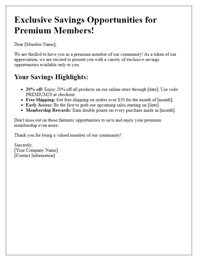 Letter template of premium membership savings opportunities