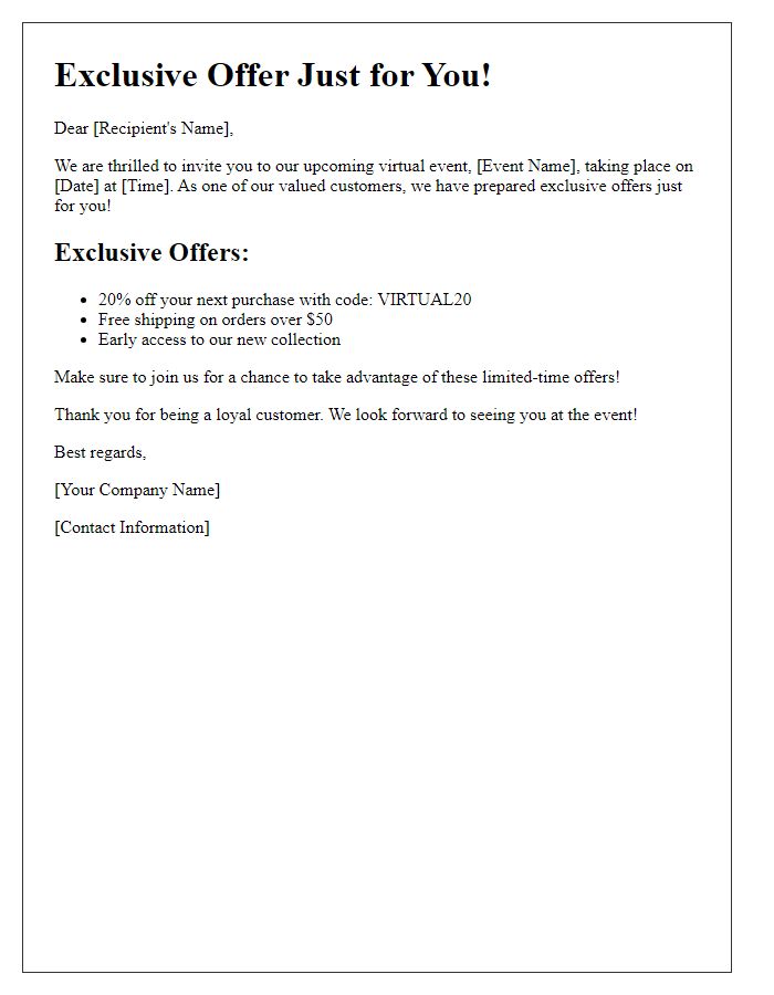 Letter template of exclusive offers during virtual event