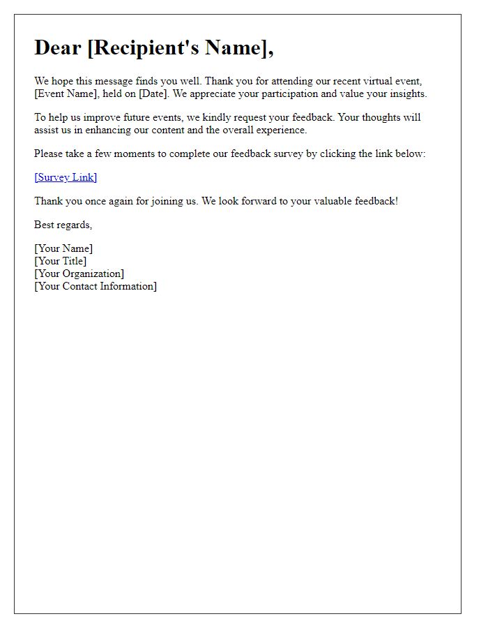 Letter template of feedback request after virtual event