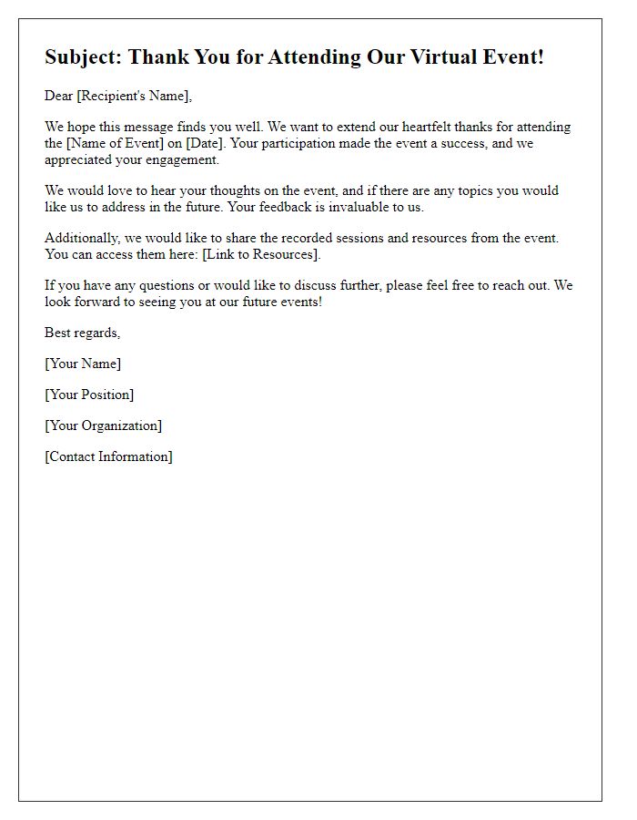 Letter template of follow-up on virtual event engagement