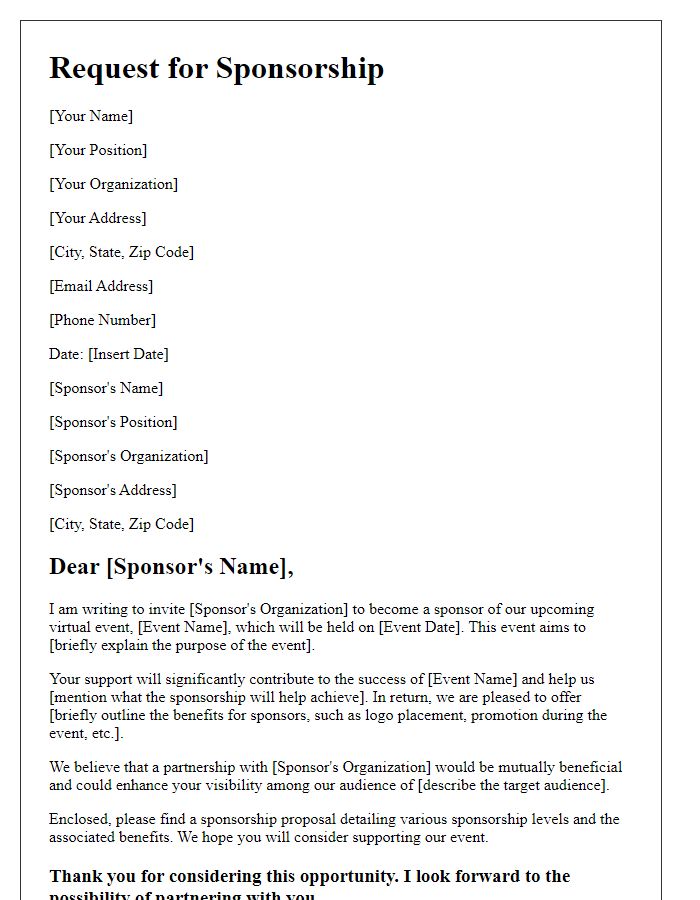 Letter template of sponsorship request for virtual event