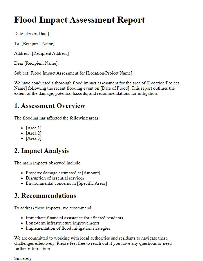 Letter template of flood impact assessment