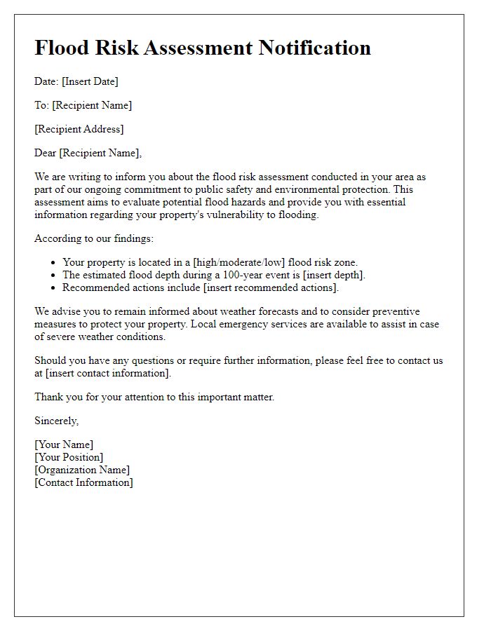 Letter template of flood risk assessment notification