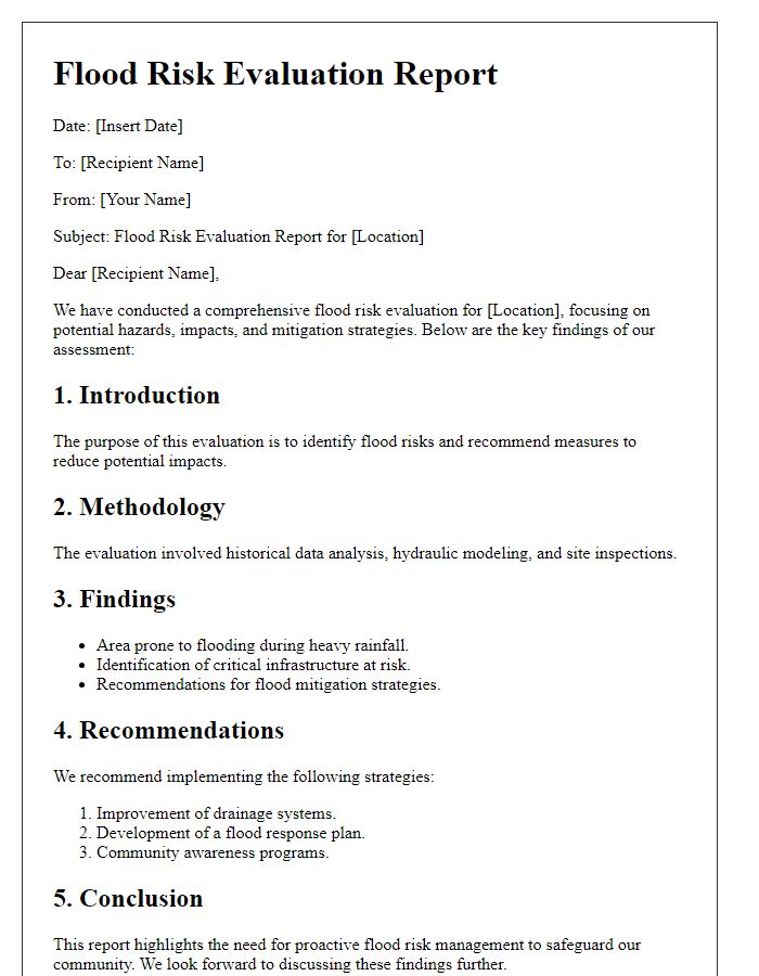 Letter template of flood risk evaluation report