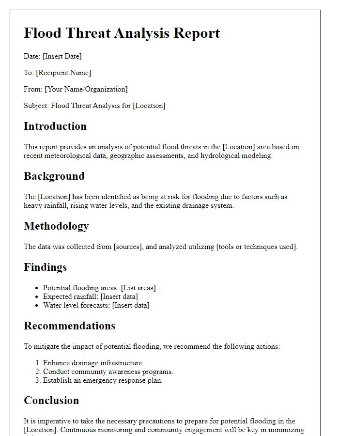 Letter template of flood threat analysis