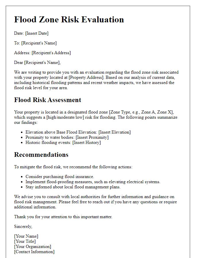 Letter template of flood zone risk evaluation