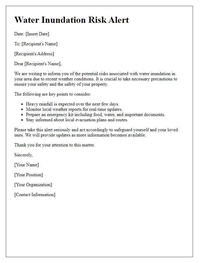 Letter template of water inundation risk alert