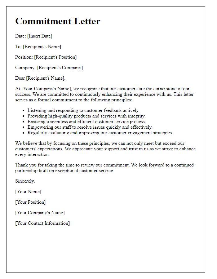 Letter template of Commitment to Enhancing Customer Experience