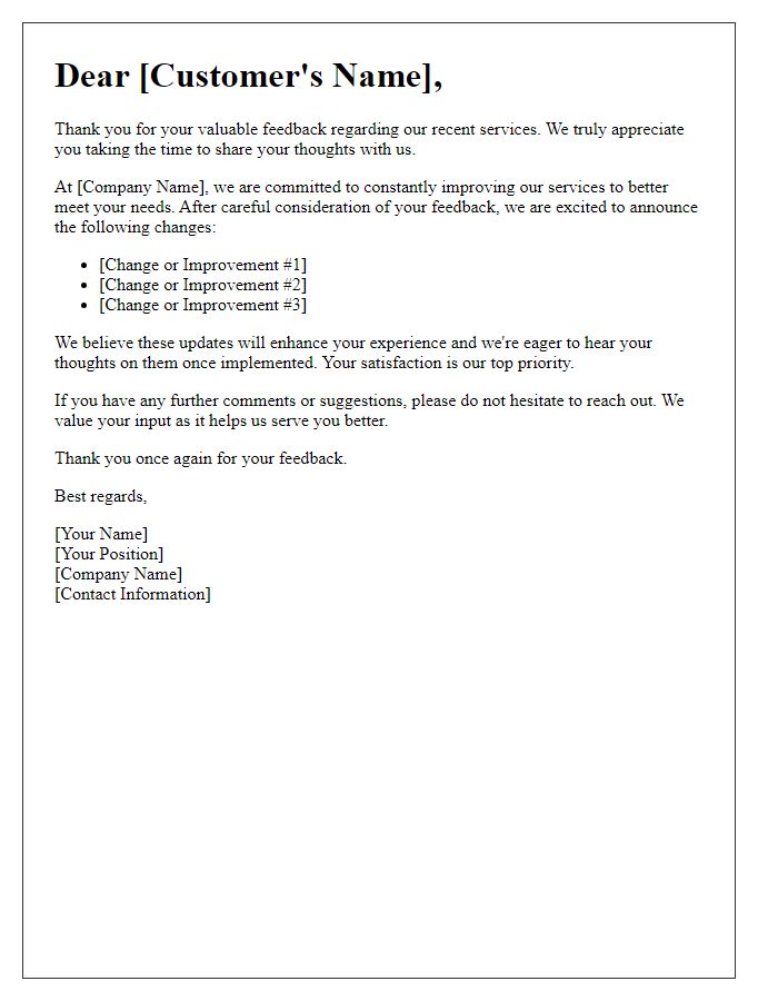 Letter template of Incorporating Customer Feedback into Services