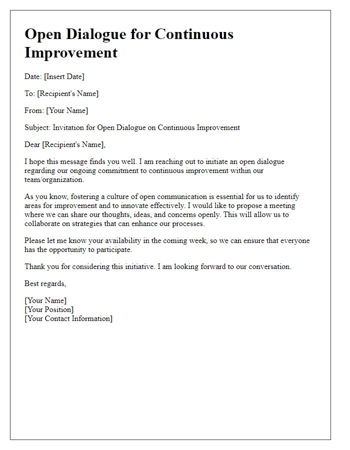 Letter template of Open Dialogue for Continuous Improvement