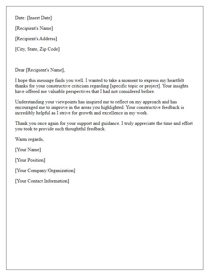 Letter template of Thank You for Your Constructive Criticism