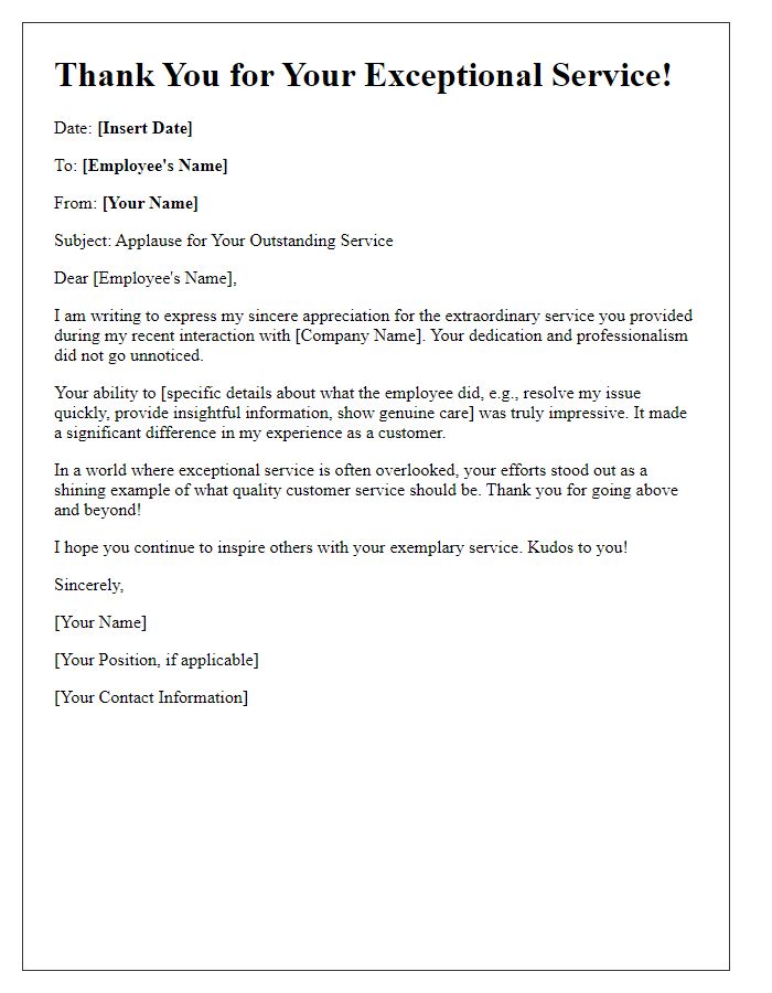 Letter template of applause for extraordinary customer service