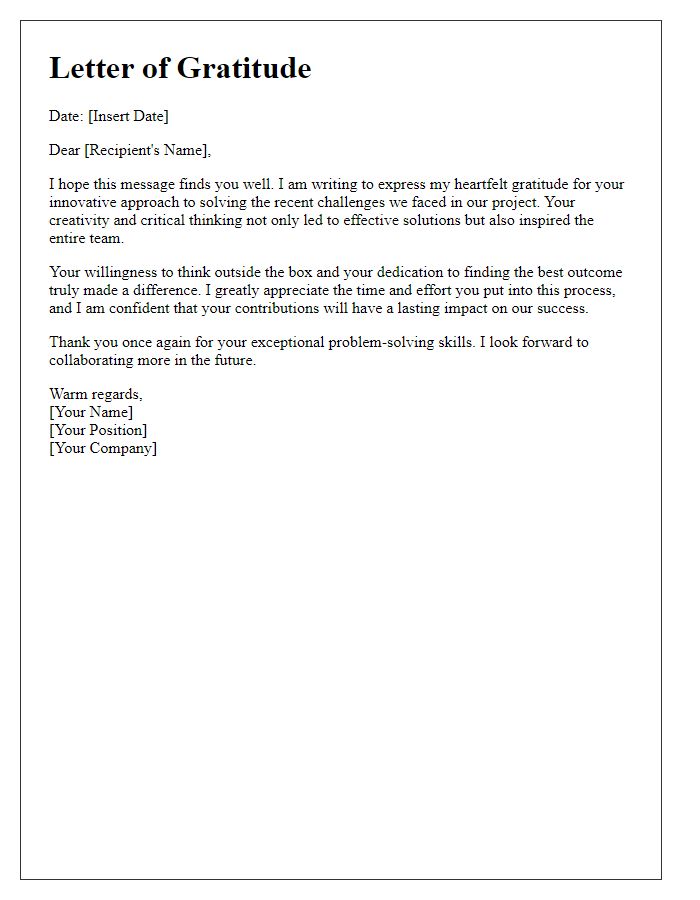 Letter template of gratitude for innovative problem-solving