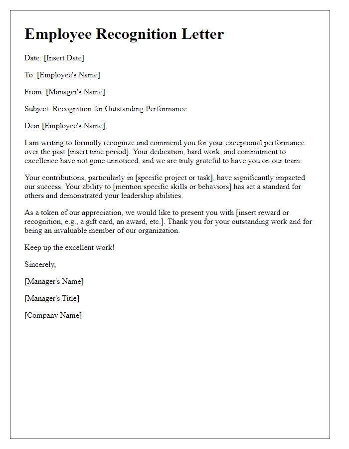 Letter template of recognition for outstanding employee performance