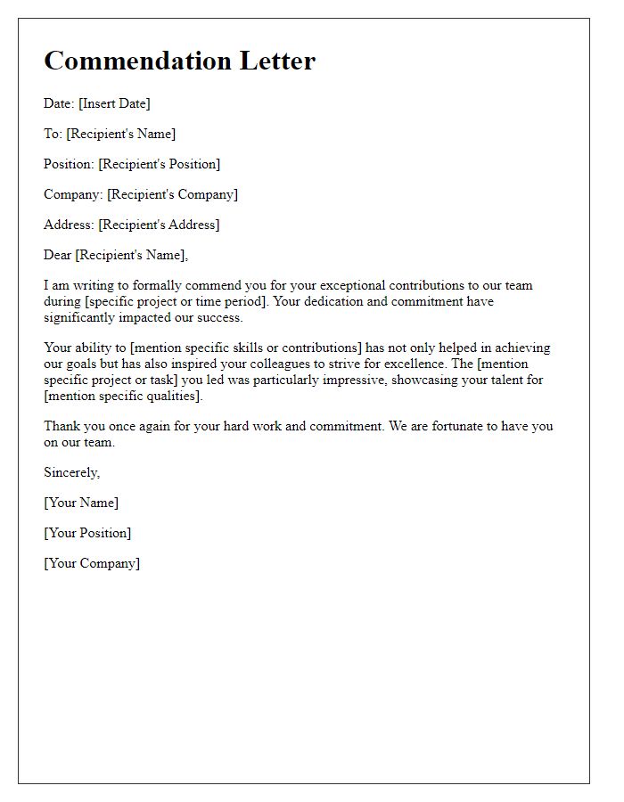 Letter template of commendation for exceptional team contribution