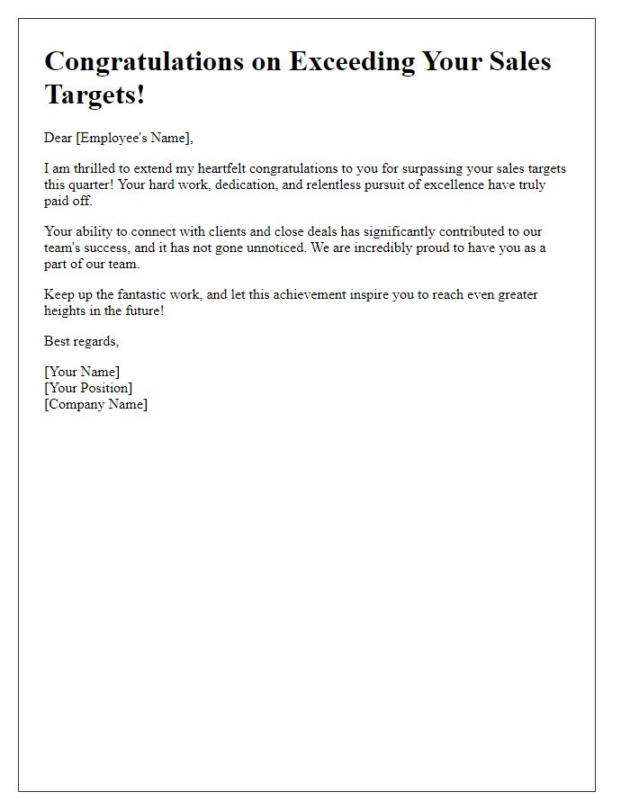 Letter template of congratulations for exceeding sales targets