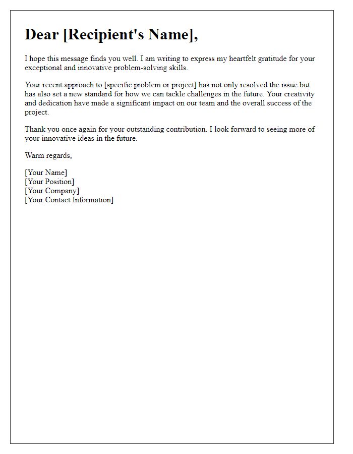 Letter template of gratitude for innovative problem-solving