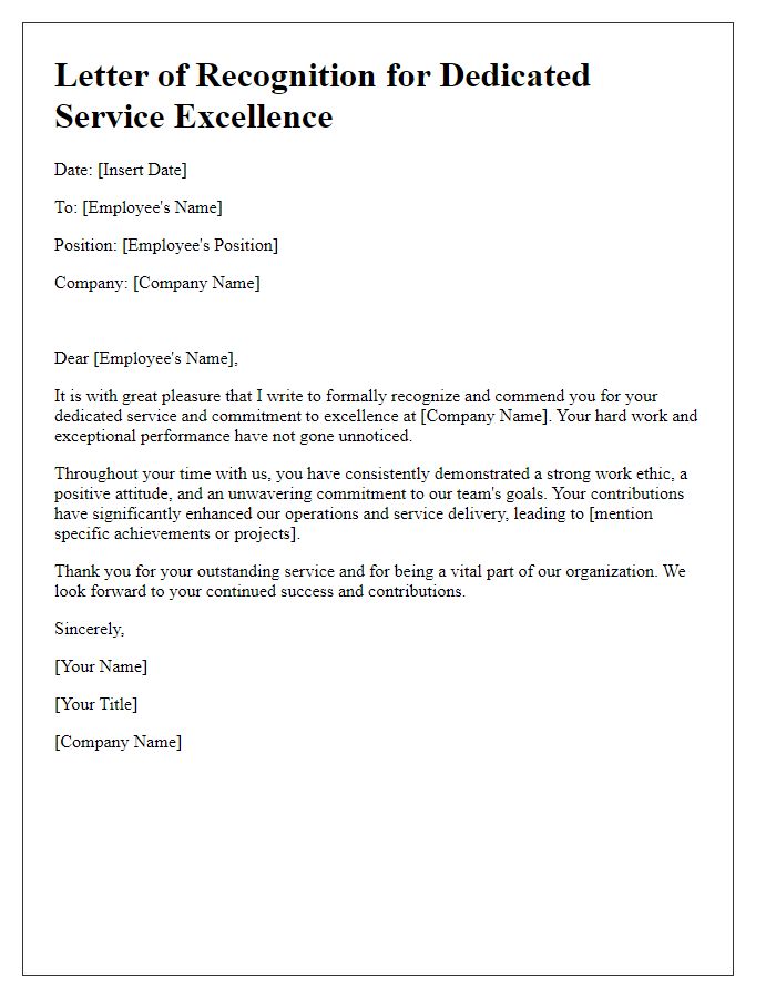 Letter template of recognition for dedicated service excellence