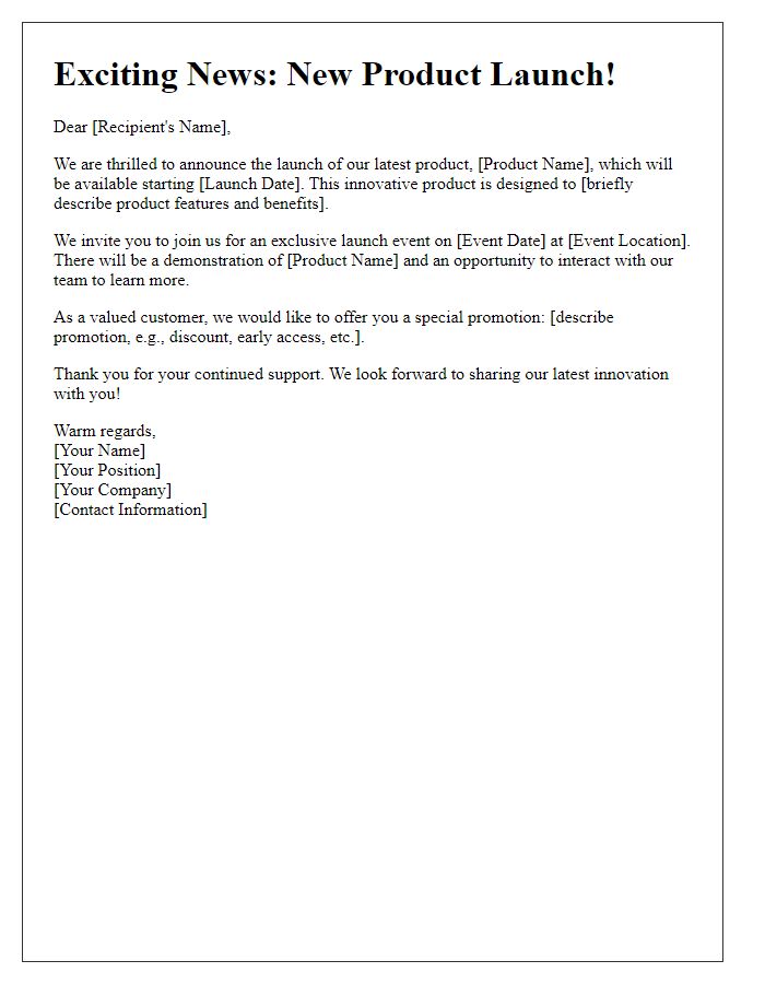 Letter template of New Product Launch Notification