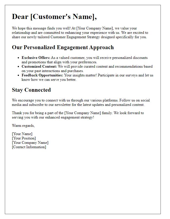 Letter template of Personalized Customer Engagement Strategy