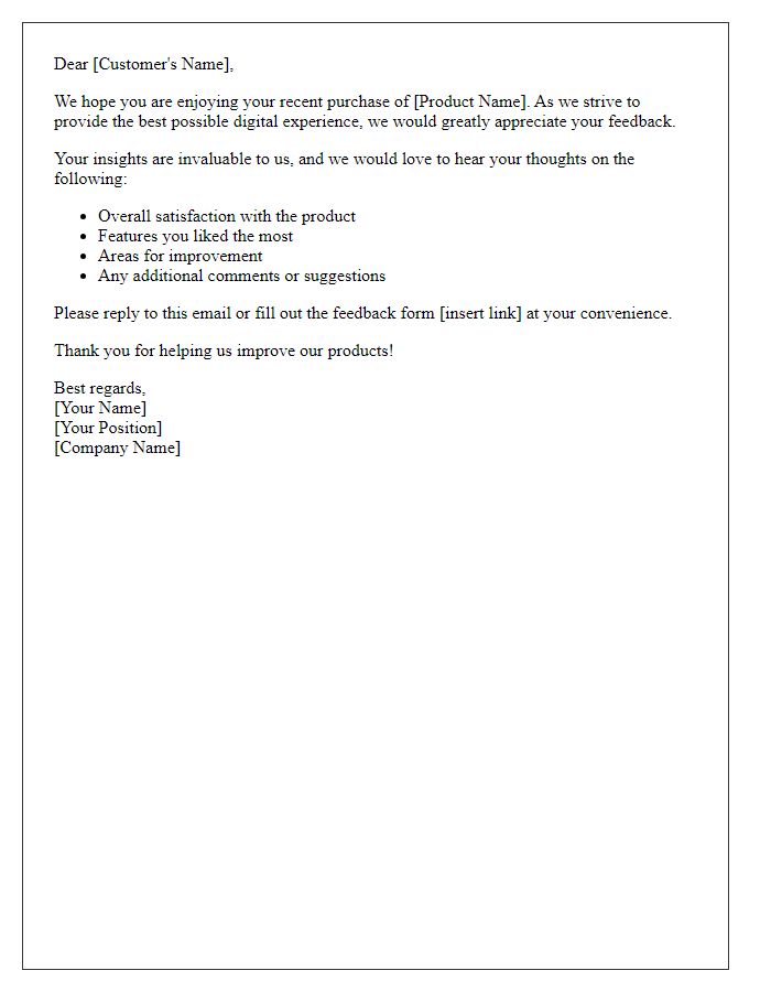 Letter template of digital product feedback request